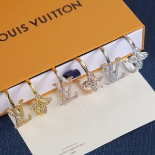 Louis Vuitton Monogram and Flower Motif Pavé Crystal Open-Band Rings