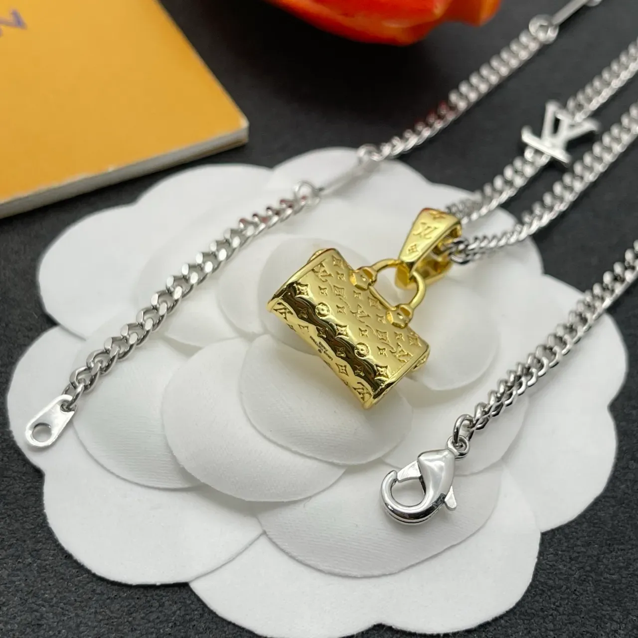 Louis Vuitton Monogram Bag Pendant Two-Tone Necklace 4