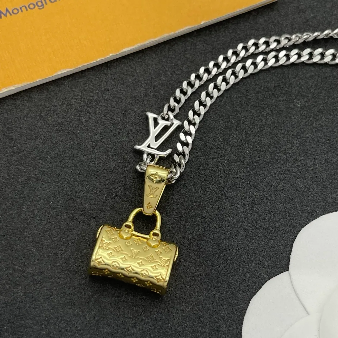 Louis Vuitton Monogram Bag Pendant Two-Tone Necklace 7