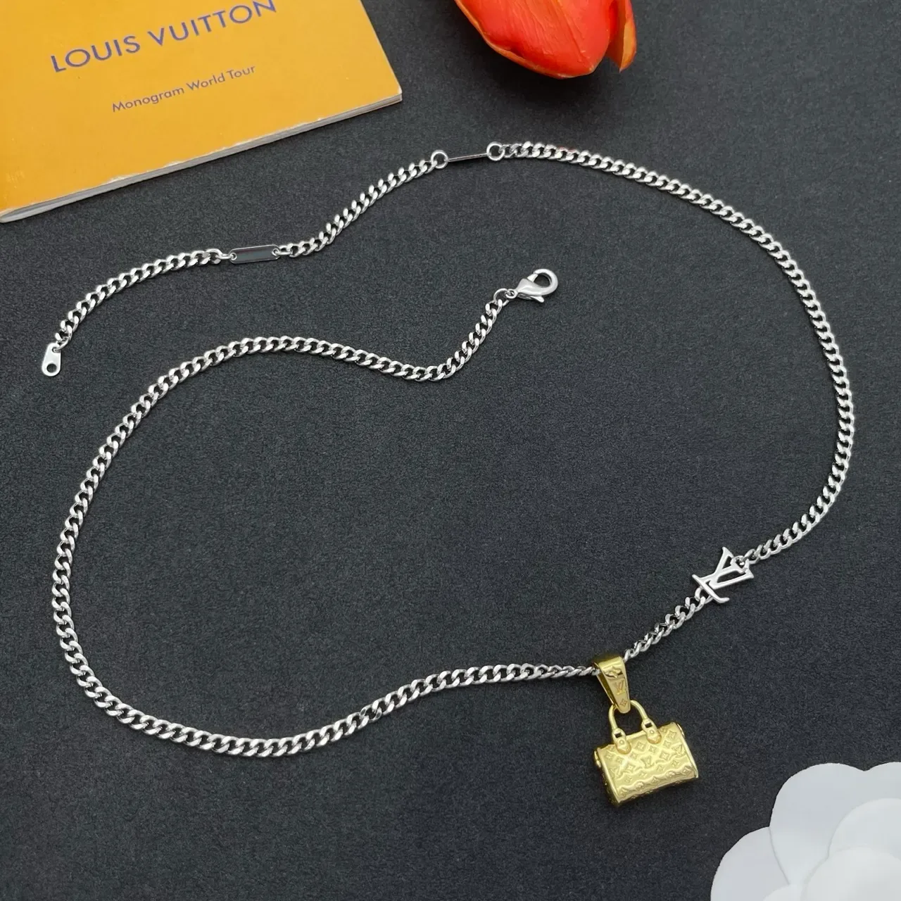 Louis Vuitton Monogram Bag Pendant Two-Tone Necklace 9