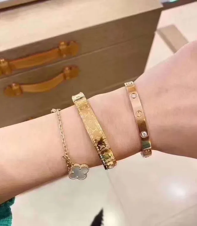 Louis Vuitton Monogram Bangle Gold Silver Bracelet 2