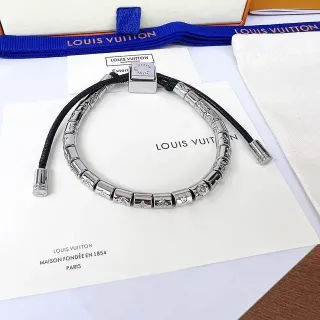 Louis Vuitton Monogram Beads Black Cord Silver-Tone Bracelet