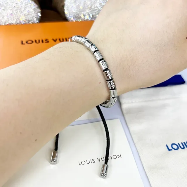 Louis Vuitton Monogram Beads Black Cord Silver-Tone Bracelet 3