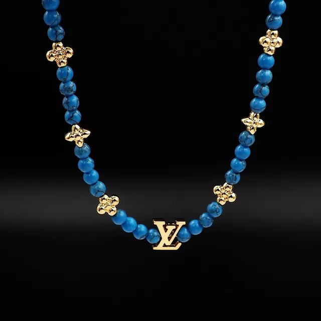 Louis Vuitton Monogram Beads Turquoise and Gold-Tone Necklace 3