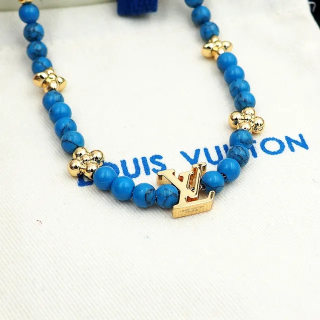 Louis Vuitton Monogram Beads Turquoise and Gold-Tone Necklace 4