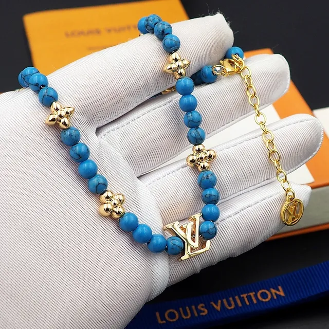 Louis Vuitton Monogram Beads Turquoise and Gold-Tone Necklace 5