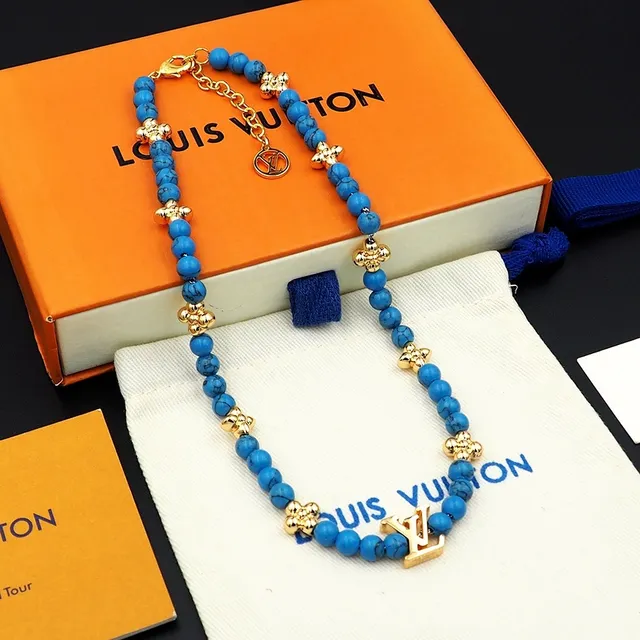 Louis Vuitton Monogram Beads Turquoise and Gold-Tone Necklace 6