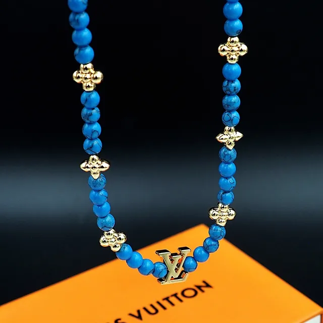 Louis Vuitton Monogram Beads Turquoise and Gold-Tone Necklace 7