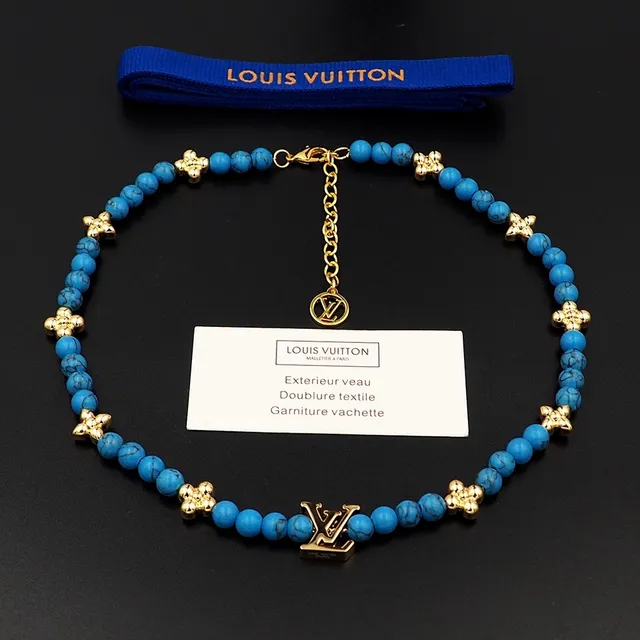 Louis Vuitton Monogram Beads Turquoise and Gold-Tone Necklace 8