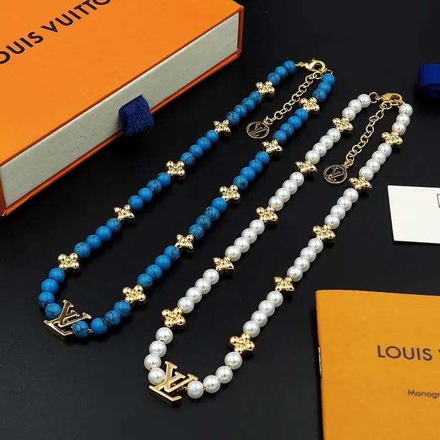 Louis Vuitton Monogram Beads Turquoise and Gold-Tone Necklace 9