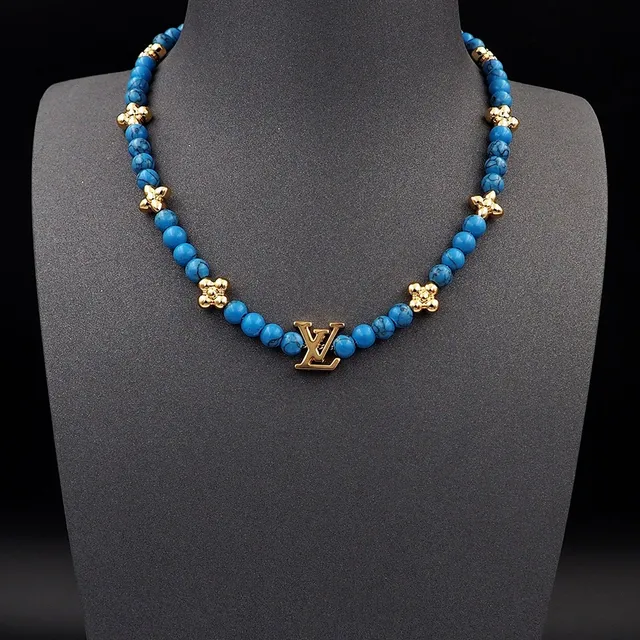 Louis Vuitton Monogram Beads Turquoise and Gold-Tone Necklace 10
