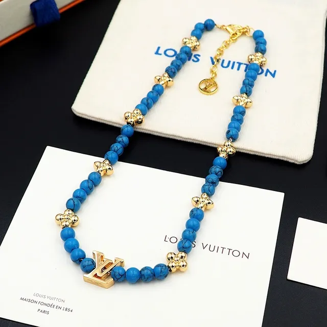 Louis Vuitton Monogram Beads Turquoise and Gold-Tone Necklace 11