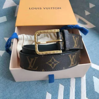 Louis Vuitton Monogram Belt Brown Gold Coated Canvas Rectangular Buckle Leather Belt