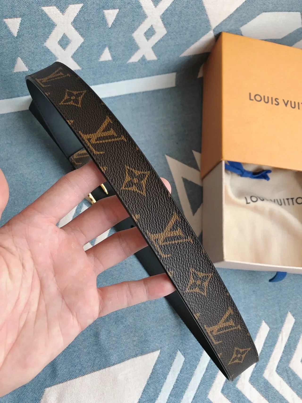 Louis Vuitton Monogram Belt Brown Gold Coated Canvas Rectangular Buckle Leather Belt 3