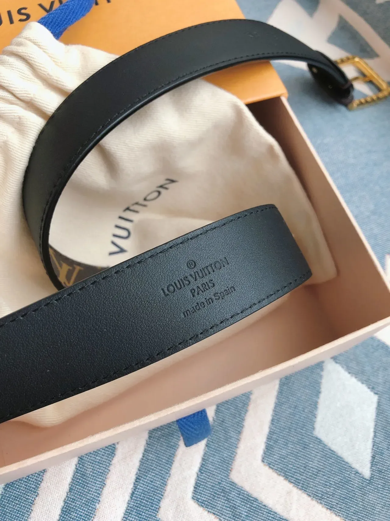 Louis Vuitton Monogram Belt Brown Gold Coated Canvas Rectangular Buckle Leather Belt 7