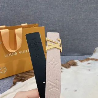 Louis Vuitton Monogram Belt Pink Gold LV Buckle Leather Belt