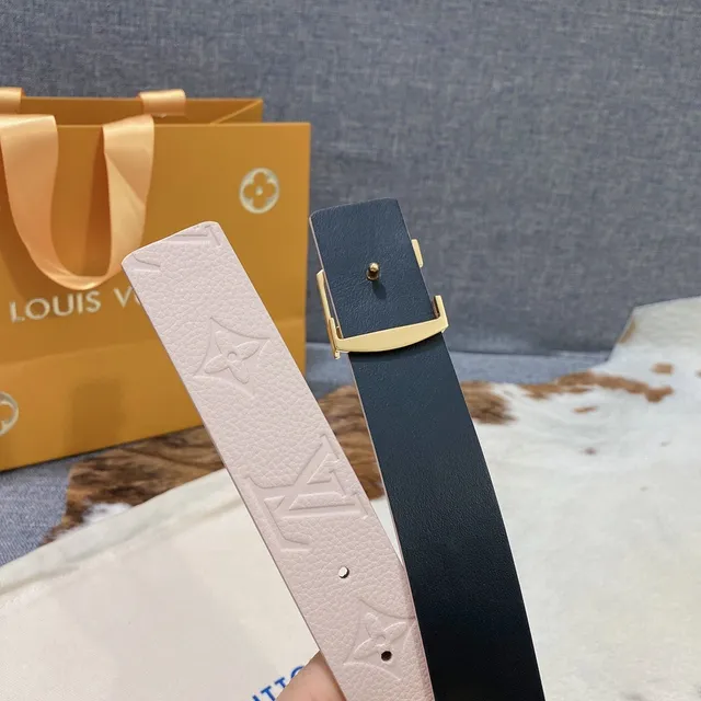 Louis Vuitton Monogram Belt Pink Gold LV Buckle Leather Belt 2