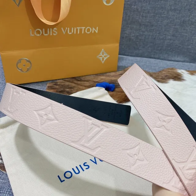 Louis Vuitton Monogram Belt Pink Gold LV Buckle Leather Belt 3