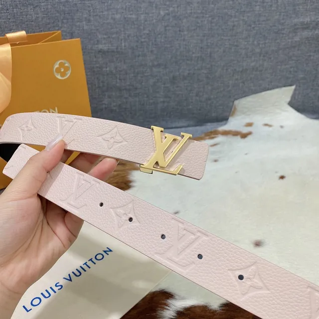 Louis Vuitton Monogram Belt Pink Gold LV Buckle Leather Belt 5