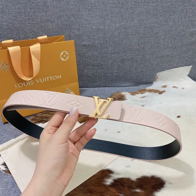 Louis Vuitton Monogram Belt Pink Gold LV Buckle Leather Belt 6