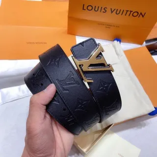 Louis Vuitton Monogram Black Gold LV Twist Buckle Leather Belt