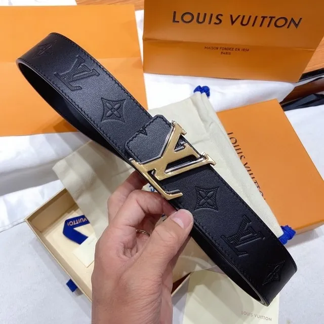 Louis Vuitton Monogram Black Gold LV Twist Buckle Leather Belt 2