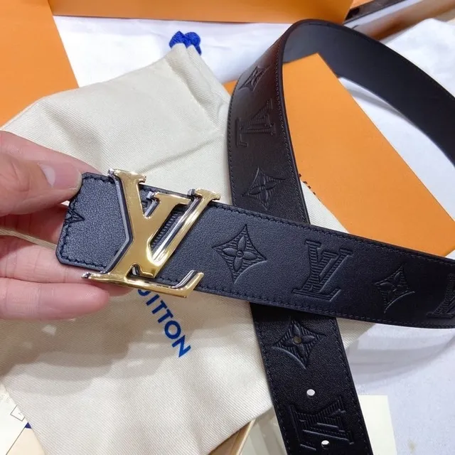 Louis Vuitton Monogram Black Gold LV Twist Buckle Leather Belt 4