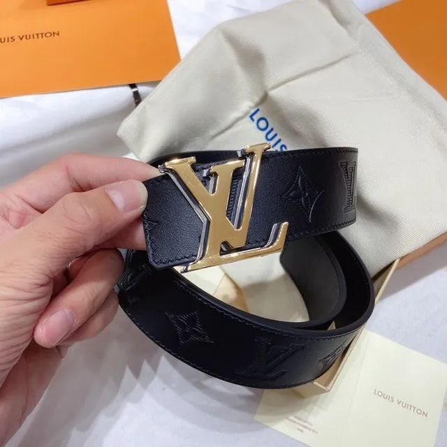 Louis Vuitton Monogram Black Gold LV Twist Buckle Leather Belt 5