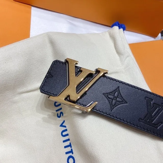 Louis Vuitton Monogram Black Gold LV Twist Buckle Leather Belt 6