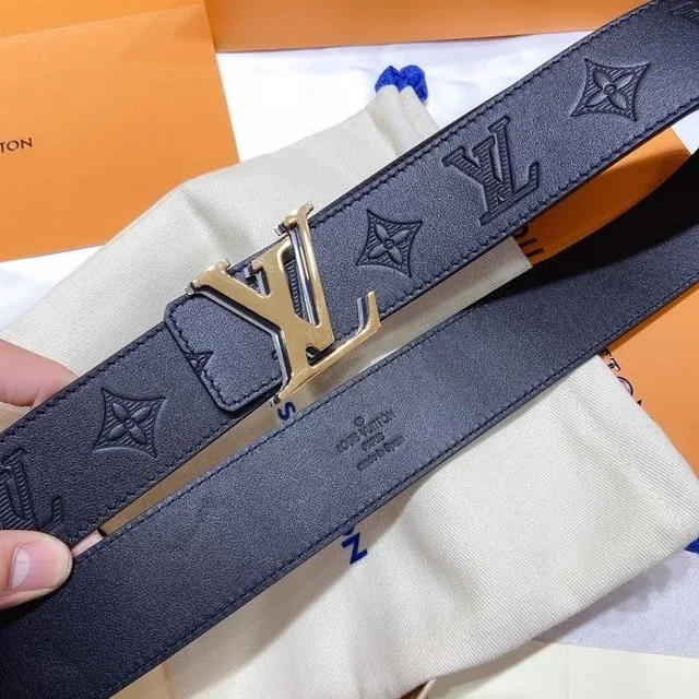 Louis Vuitton Monogram Black Gold LV Twist Buckle Leather Belt 8