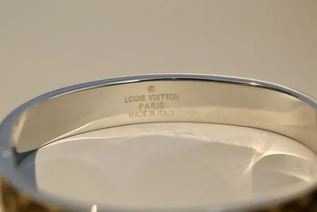 Louis Vuitton Monogram Canvas Bangle Brown Gold Hinged Inlay Bracelet 2