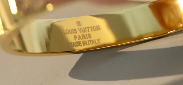 Louis Vuitton Monogram Canvas Bangle Brown Gold Hinged Inlay Bracelet 7