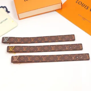 Louis Vuitton Monogram Canvas Belt Strap Brown Gold Metal LV Logo Plaque Leather Belt