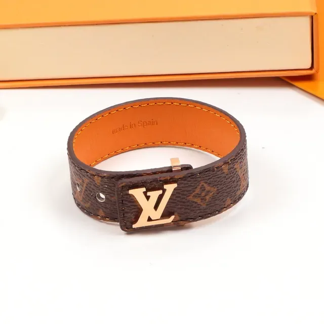 Ceinture Louis Vuitton Monogram Canvas Marron Or Métal Plaque Logo LV Cuir 3