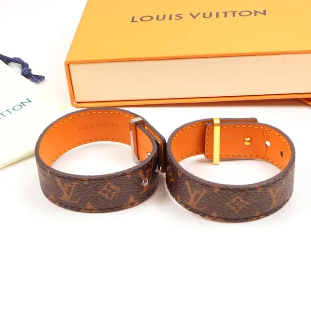 Ceinture Louis Vuitton Monogram Canvas Marron Or Métal Plaque Logo LV Cuir 4