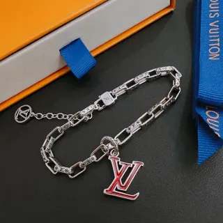 Louis Vuitton Monogram Cadena Pulsera Plata Rojo Pulsera