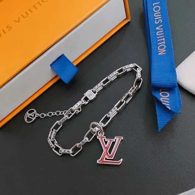 Louis Vuitton Monogram Chain Bracelet Silver Red Bracelet 3