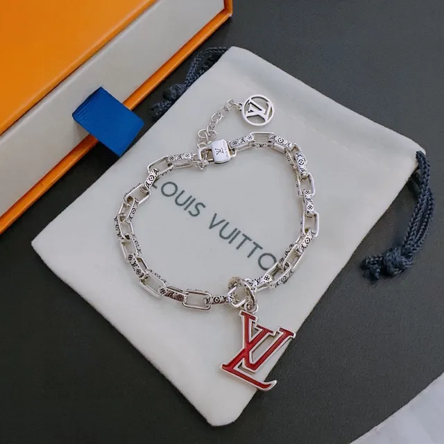 Louis Vuitton Monogram Chain Bracelet Silver Red Bracelet 4