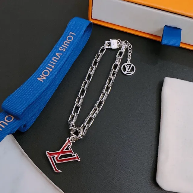 Louis Vuitton Monogram Chain Bracelet Silver Red Bracelet 6