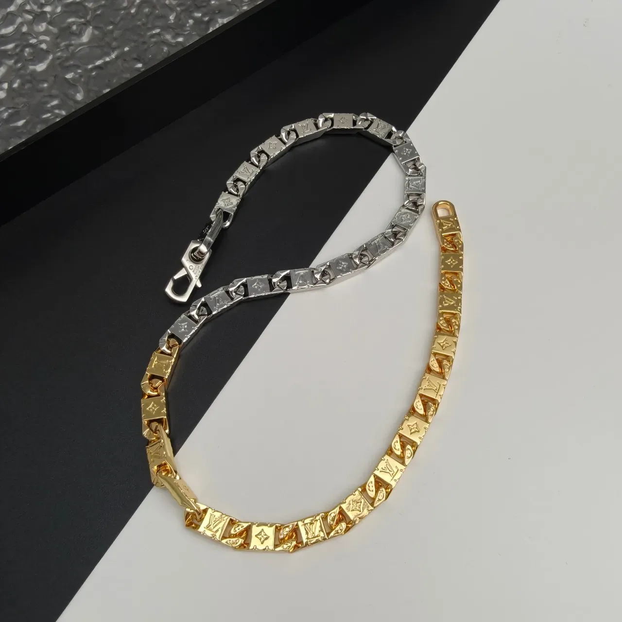 Louis Vuitton Monogram Chain Necklace Gold and Silver Tone Necklaces 4