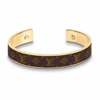 Louis Vuitton Monograma Cuff Brazalete Marrón y Oro