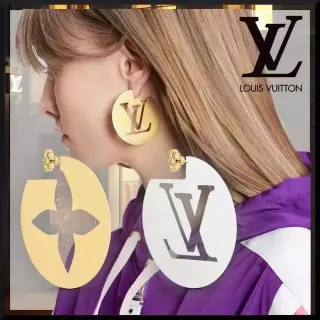 Louis Vuitton Monogram Disc Gold White Oversized Circular Earrings
