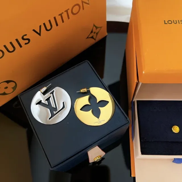 Louis Vuitton Monogram Disc Gold White Oversized Circular Earrings 2