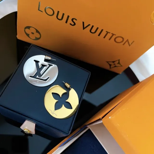 Louis Vuitton Monogram Disc Gold White Oversized Circular Earrings 6