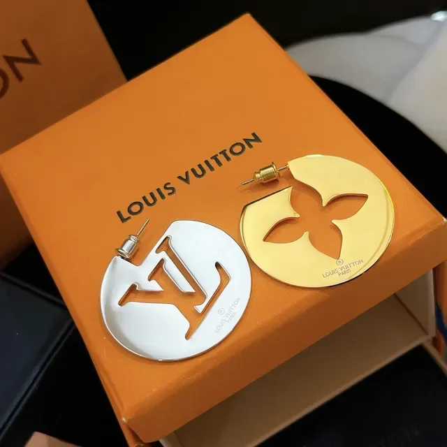 Louis Vuitton Monogram Disc Gold White Oversized Circular Earrings 8