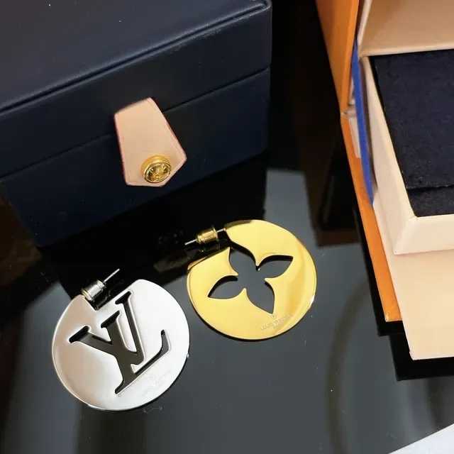 Louis Vuitton Monogram Disc Gold White Oversized Circular Earrings 9
