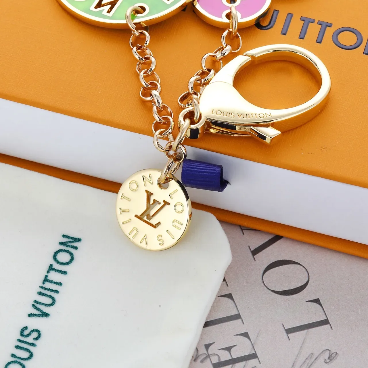 Louis Vuitton Monogram Flower and Alphabet Multicolor Gold Enamel-Coated Metal Quatrefoil Circular Disc Charms Bracelet 3