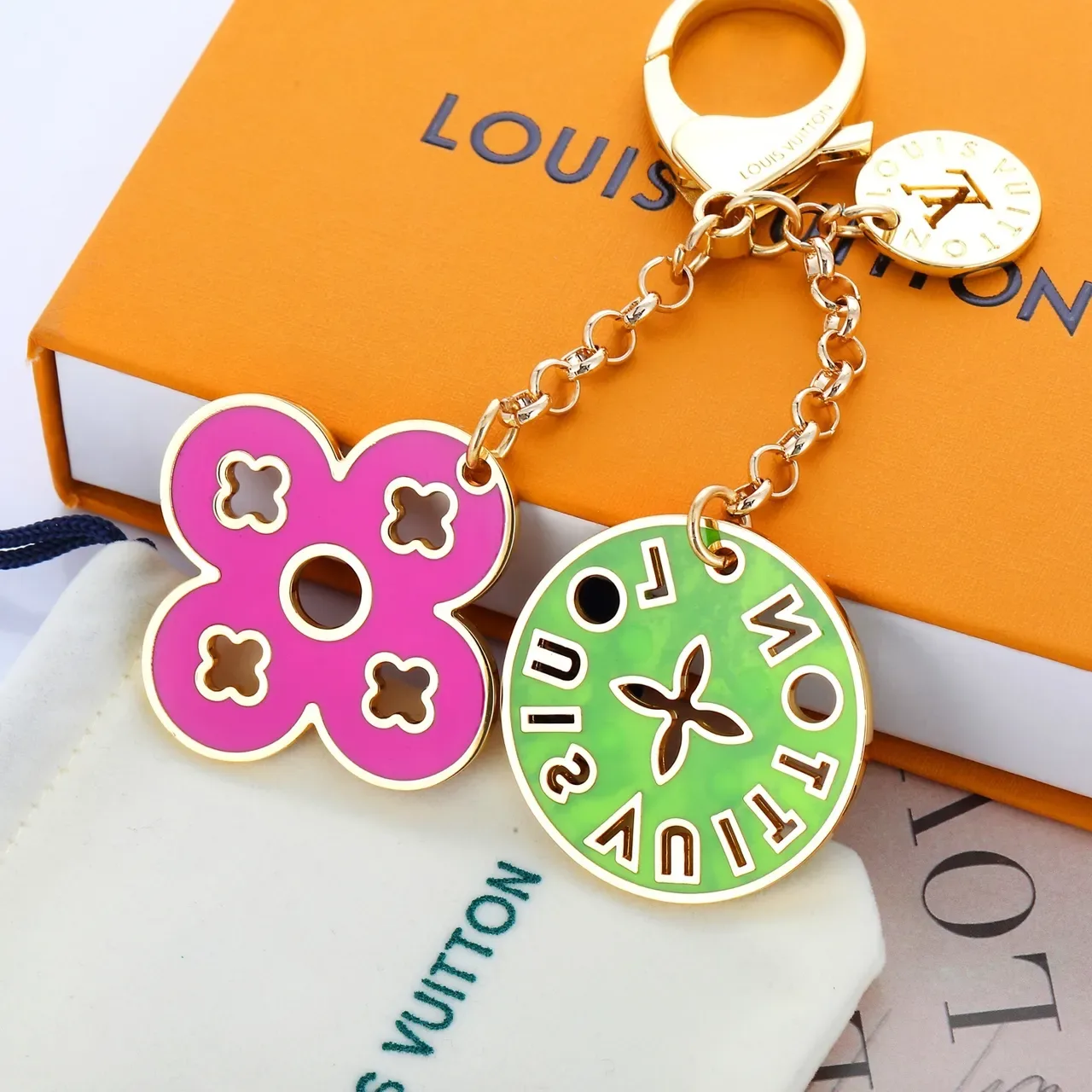 Louis Vuitton Monogram Flower and Alphabet Multicolor Gold Enamel-Coated Metal Quatrefoil Circular Disc Charms Bracelet 5
