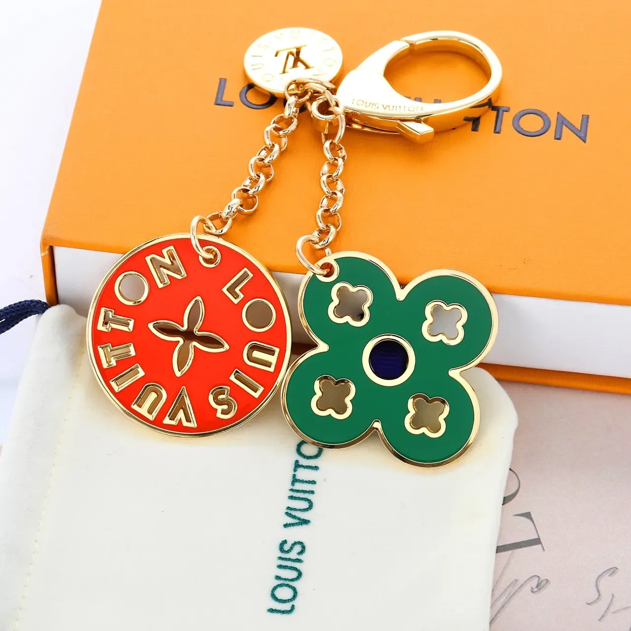 Louis Vuitton Monogram Flower and Alphabet Multicolor Gold Enamel-Coated Metal Quatrefoil Circular Disc Charms Bracelet 6