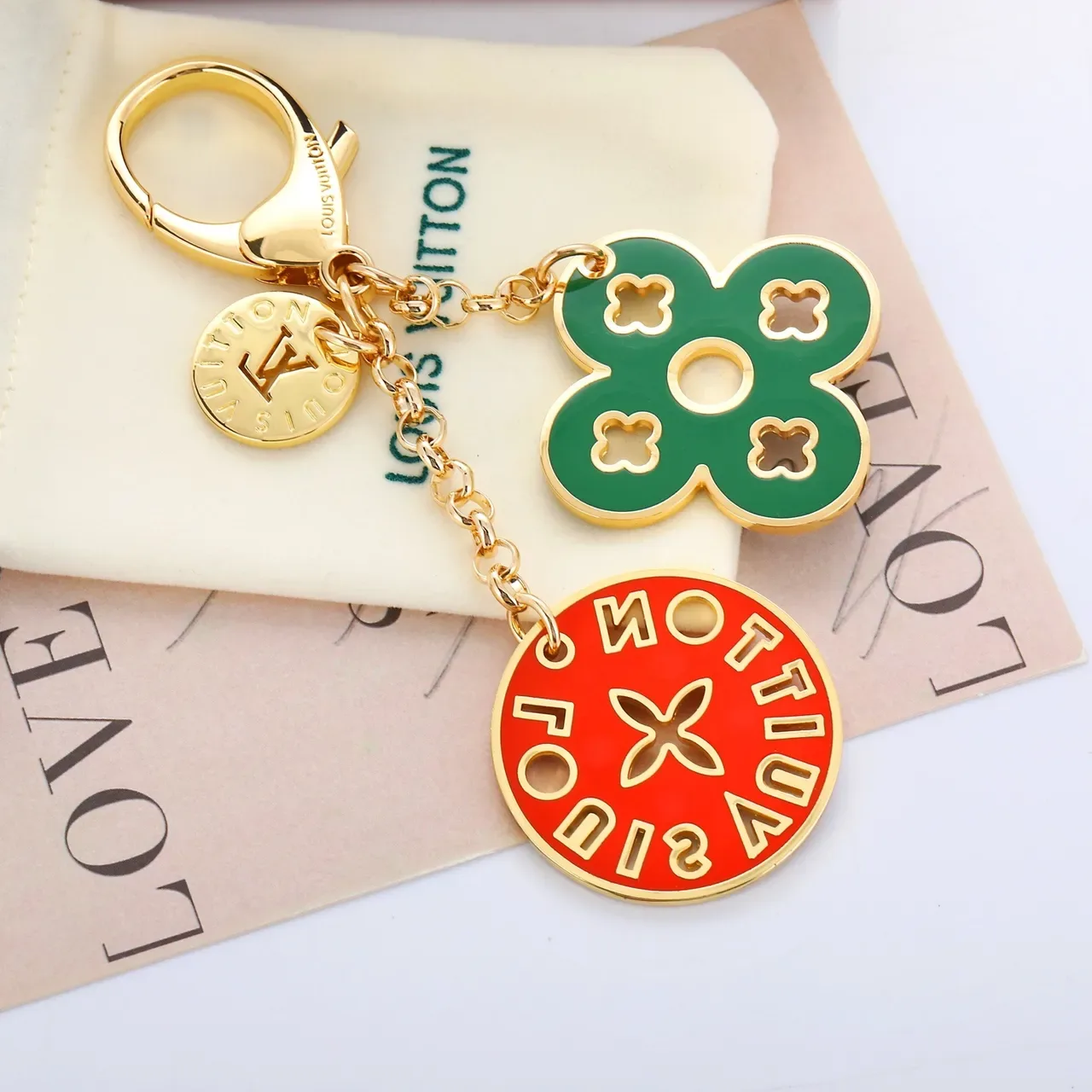 Louis Vuitton Monogram Flower and Alphabet Multicolor Gold Enamel-Coated Metal Quatrefoil Circular Disc Charms Bracelet 7